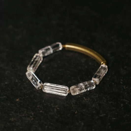 Clear Quartz Square Bar Armband mit Bronzezauber